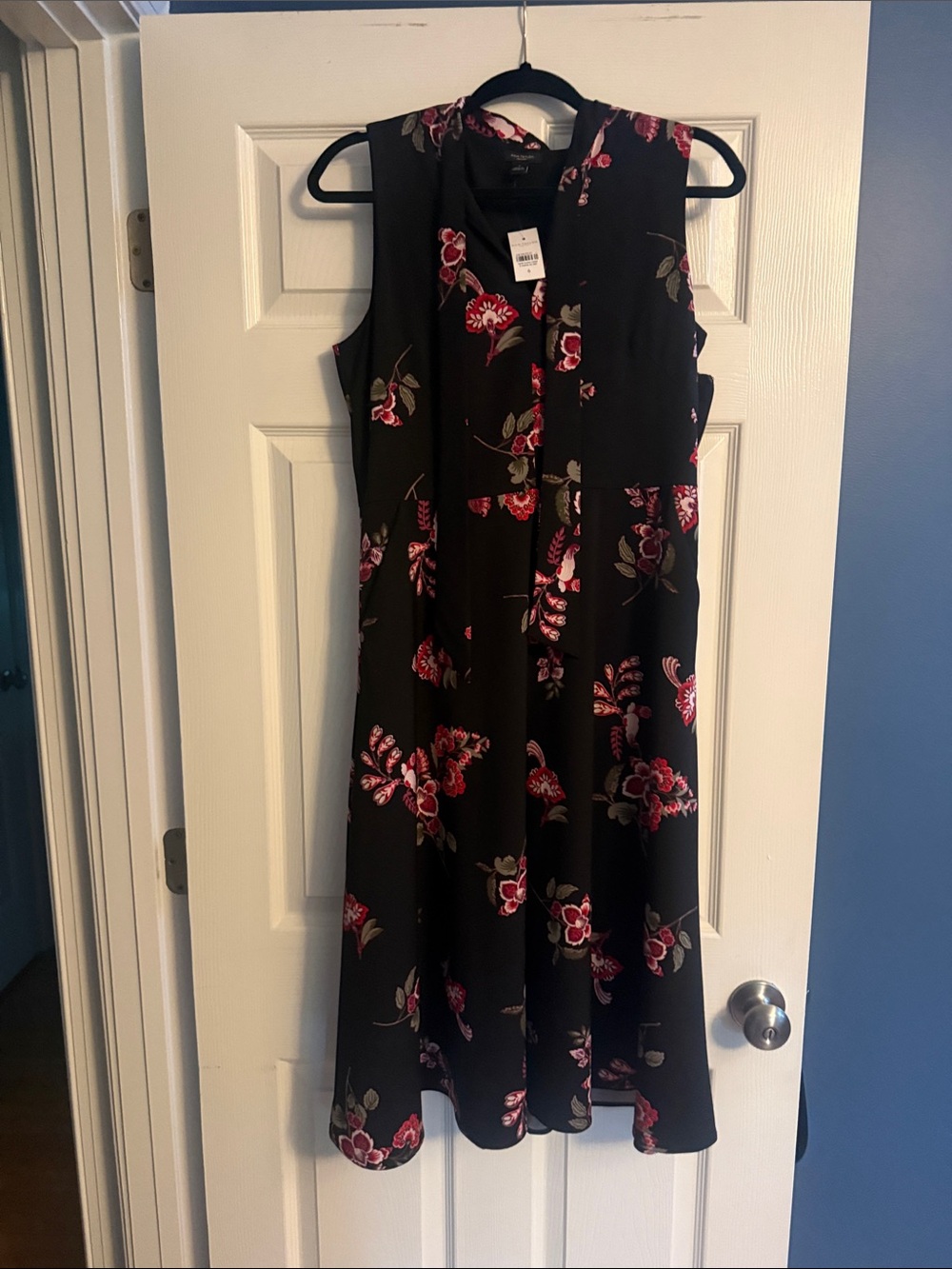 Ann Taylor Black Floral Dress with Red & Pink Blooms